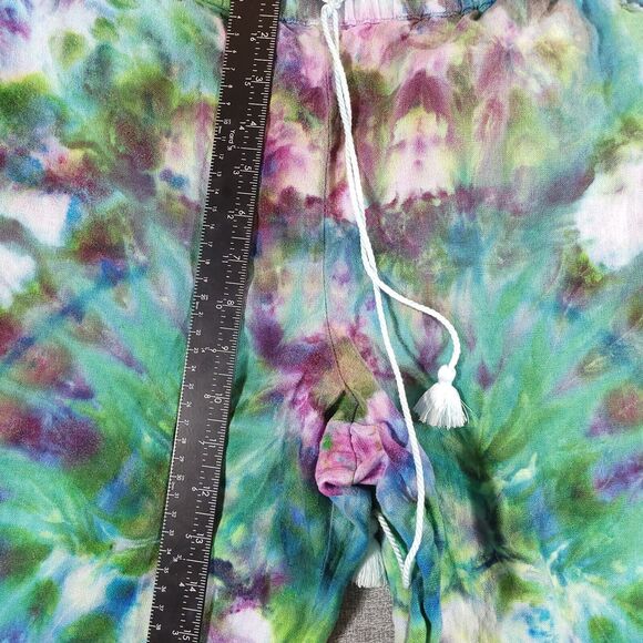 Talbots Pants Women 10P Linen Elastic Waist Cropped Green Blue Purple Boho - Picture 5 of 16